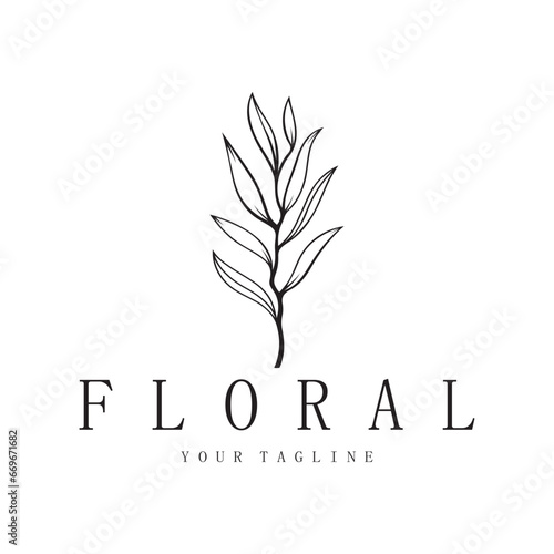 Elegant floral and leaf frame. Delicate botanical vector illustration for labels, spas, corporate identity, and wedding invitations