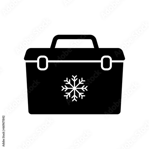 Container refrigerator icon. Bag, box. Black silhouette. Front side view. Vector simple flat graphic illustration. Isolated object on a white background. Isolate.