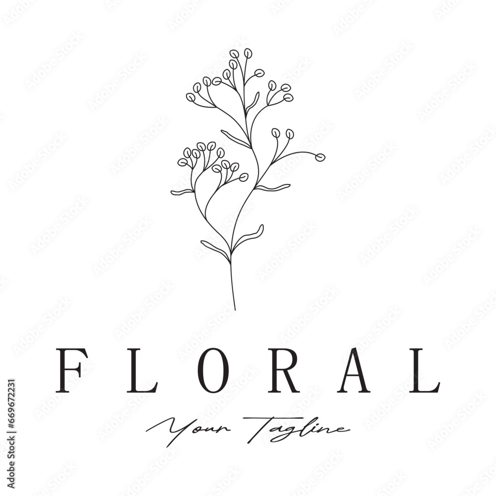 Obraz premium Elegant floral and leaf frame. Delicate botanical vector illustration for labels, spas, corporate identity, and wedding invitations