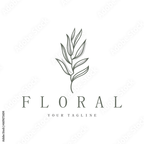 Elegant floral and leaf frame. Delicate botanical vector illustration for labels, spas, corporate identity, and wedding invitations