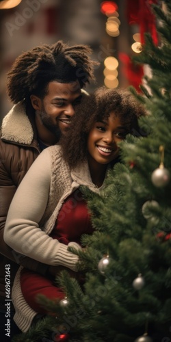  Black Couple Carrying Merry Christmas Tree