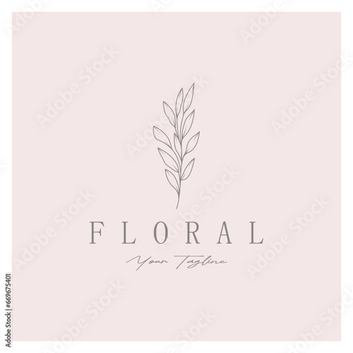 Elegant floral and leaf frame. Delicate botanical vector illustration for labels, spas, corporate identity, and wedding invitations