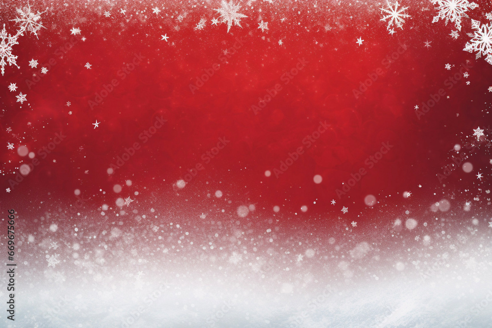 Red Christmas background with white snowflakes, space for text