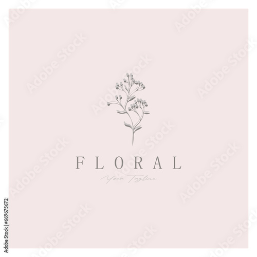 Elegant floral and leaf frame. Delicate botanical vector illustration for labels, spas, corporate identity, and wedding invitations