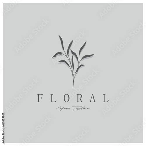 Elegant floral and leaf frame. Delicate botanical vector illustration for labels, spas, corporate identity, and wedding invitations