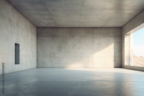 Empty cement room, digitally created, 3D visualization. Generative AI © Hestia