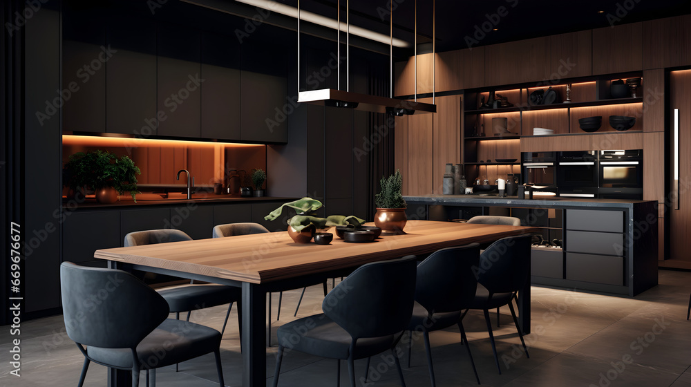 Modern Aesthetic Dining Room with dark and orange theme Modern Aesthetic Dining Room with dark and orange theme