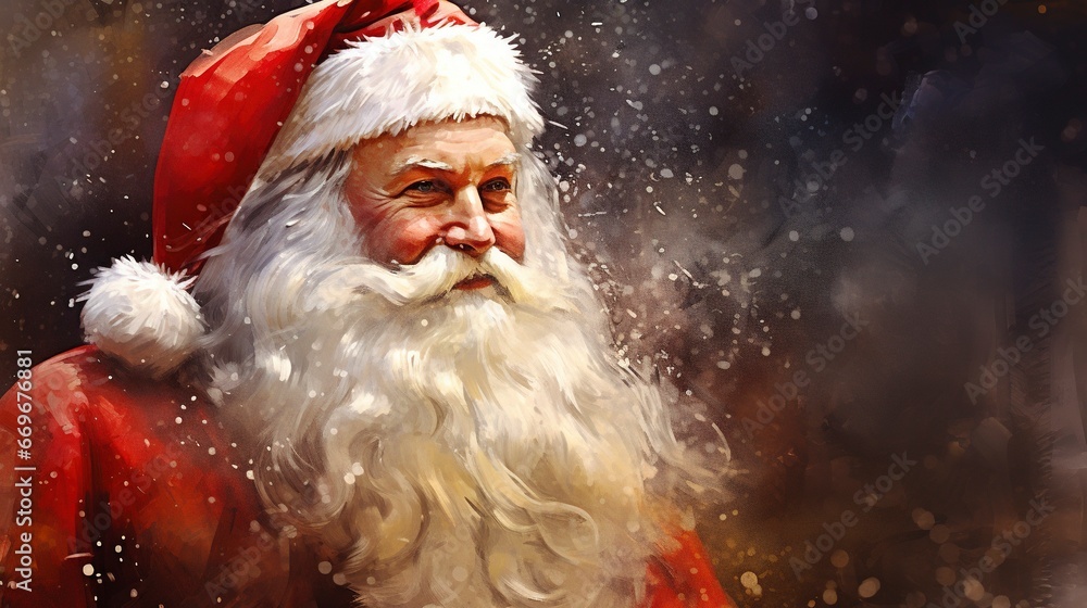 Santa Claus, rendered in impressionism style, copy space, generative ai Santa Claus, rendered in impressionism style, copy space, generative ai
