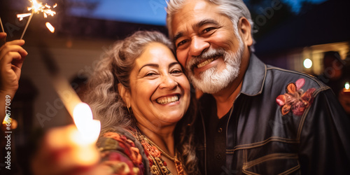 Capturing Happiness: Senior Mexican Pair Takes a Selfie at a Party