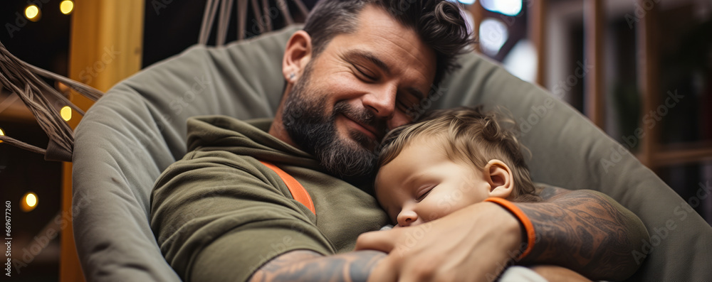 Dad Cherishing Bedtime with Baby Boy in His Arms