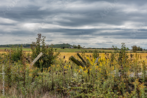 A Cold and Rainy Autumn Day on the Fields of Picketts Charge, Gettysburg Pennsylvania USA photo