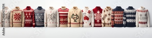 A Festive Array of Cozy Christmas Sweaters to Keep You Warm on a Winter Day - A Vibrant Collection of Various Designs for Banner Use © Generative Professor