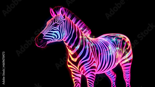 Animal Zebra Plexus Neon Black Background Digital Desktop Wallpaper HD 4k Network Light Glowing Laser Motion Bright Abstract © Sorab