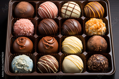 Chocolates elegantly arranged in a box, ready for sale.