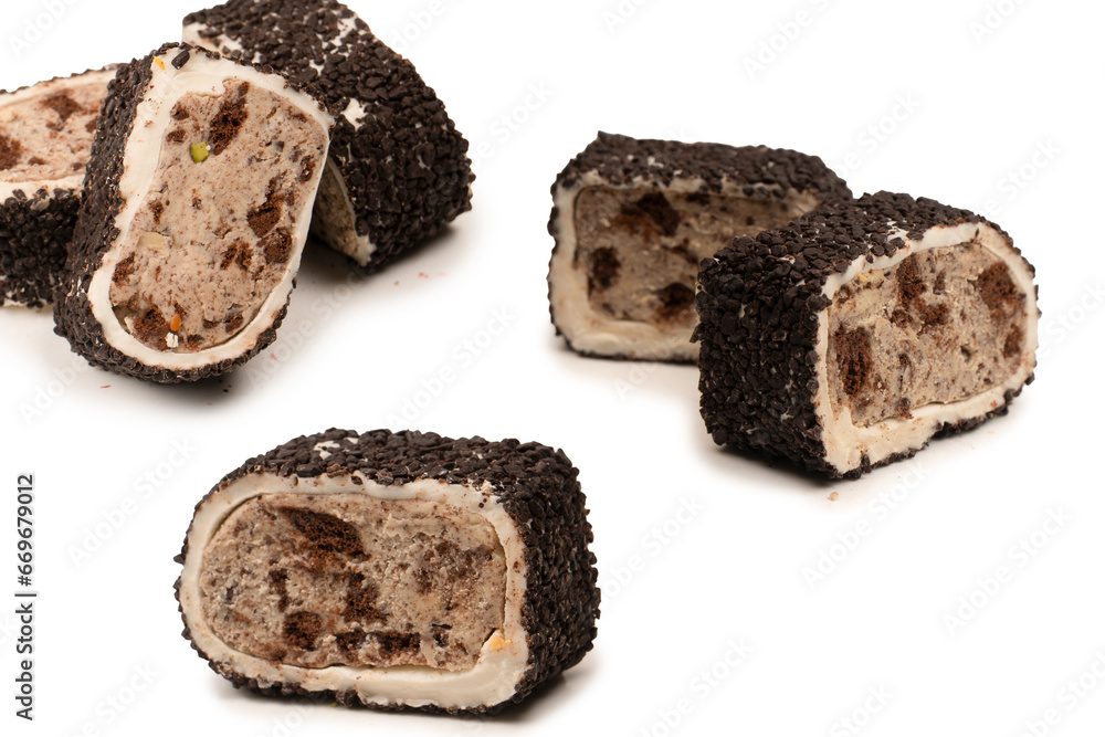 Sweet roll with chocolate and nuts, turkish sweets. Sweet roll with chocolate and nuts, turkish sweets.