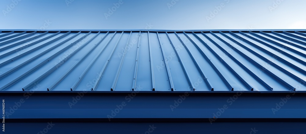 Metal sheet on the roof of a warehouse with architectural detail Metal sheet on the roof of a warehouse with architectural detail