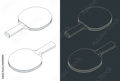 Table tennis racket isometric blueprints