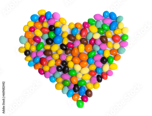 Heart-Shaped Candy Bean Creation With Sweet, Colorful, and Delightful Confections. A heart made out of candy beans on a white background