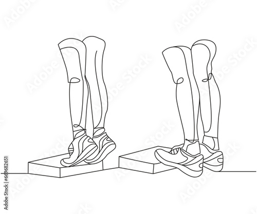 Calf Raises exercise Line Drawing isolated on copy space white background, Calf Raises exercise editable vector illustration, Continuous one line drawing, work out clip art, exercise line art isolate