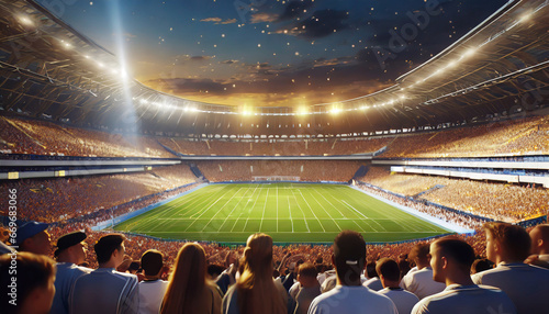 soccer stadium background evening arena with crowd fans 3d illustration