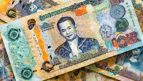 laos kip banknotes close up money background laos currency kip pattern texture and background of laos kip money currency banknotes ready for exchange and business investment photo
