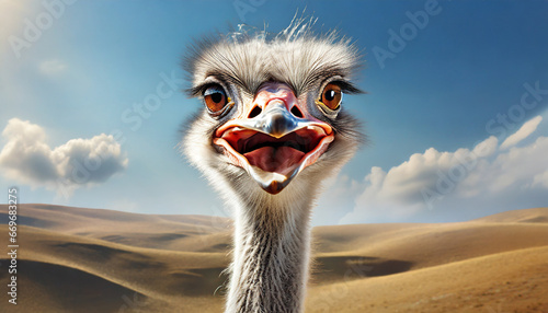 funny ostrich smiling portrait