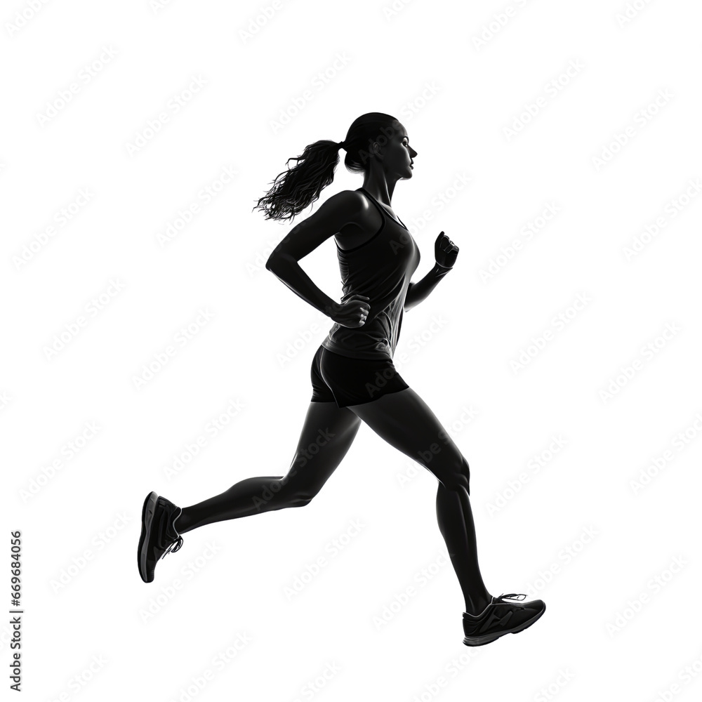 Sporty woman runner in silhouette on transparent background PNG Sporty woman runner in silhouette on transparent background PNG