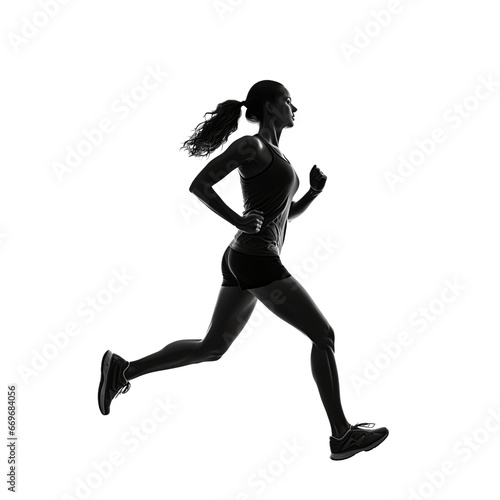 Sporty woman runner in silhouette on transparent background PNG