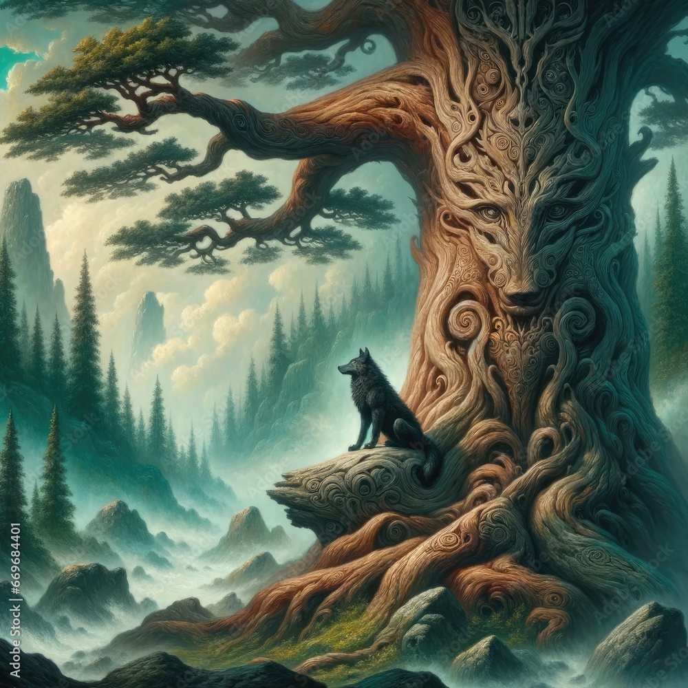 The Wolf on the Tree and in the Tree enjoing the Peacfull Natuer The Wolf on the Tree and in the Tree enjoing the Peacfull Natuer