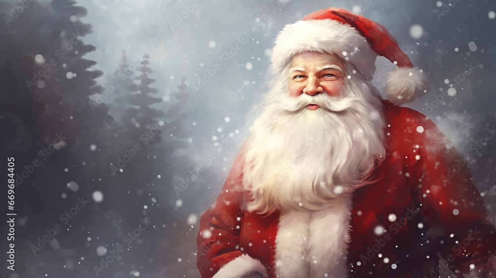 Santa Claus, rendered in impressionism style, copy space, generative ai Santa Claus, rendered in impressionism style, copy space, generative ai