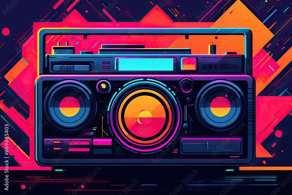 Retro outdated portable stereo boombox radio cassette recorder in ...