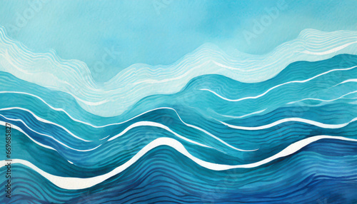 ocean water waves illustration blue wavy lines for copy space text teal lake wave flowing motion web banner sea foam watercolor effect backdrop pool water fun ripples abstract cartoon