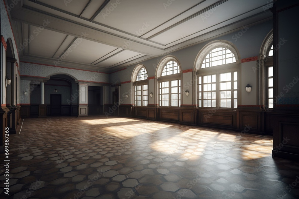 3D render of a historic hall from the past. Generative AI