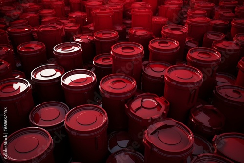 Numerous crimson canisters, computer-generated imagery. Generative AI