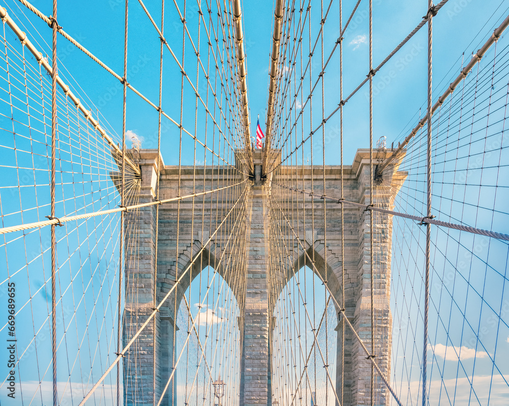 Fototapeta premium Brooklyn Bridge New York with blue sky