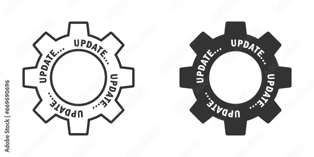 Update icon. Gear with text. Vector illustration Update icon. Gear with text. Vector illustration