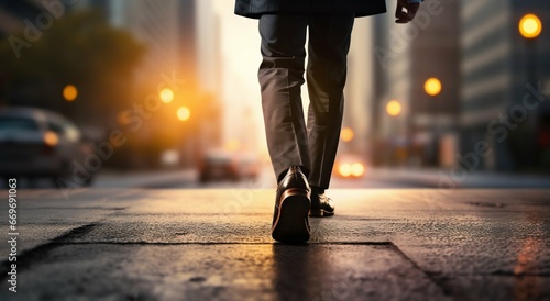 Journey to Success: Businessman's Steady Stride Towards His Goals. Generative ai photo