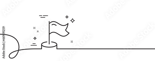 Milestone line icon. Continuous one line with curl. Place pin sign. Flag pointer symbol. Milestone single outline ribbon. Loop curve pattern. Vector