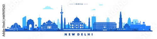 new delhi city  landmarks vector graphics flat illustration, india	