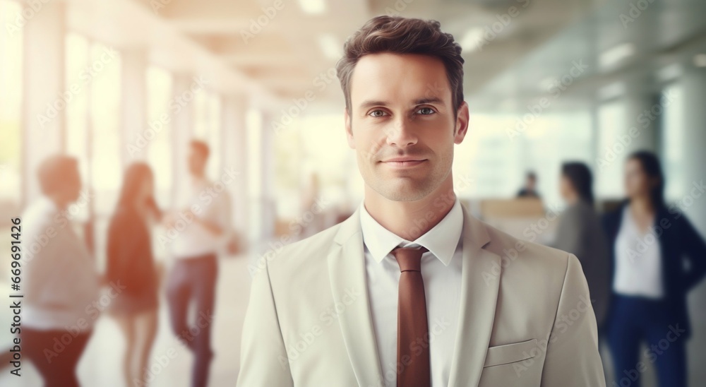 Focused American Businessman: Leading Amidst Office Dynamics. Generative ai Focused American Businessman: Leading Amidst Office Dynamics. Generative ai