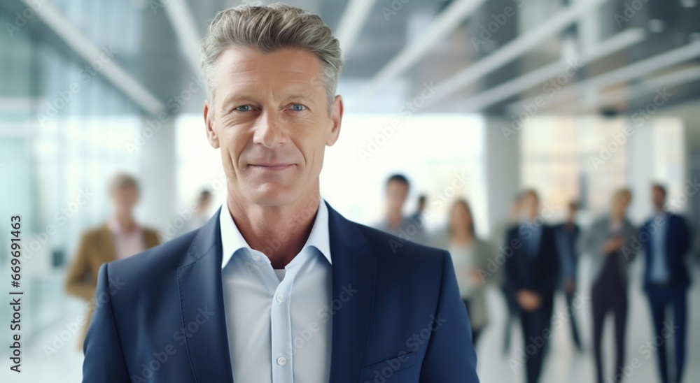 Focused American Businessman: Leading Amidst Office Dynamics. Generative ai Focused American Businessman: Leading Amidst Office Dynamics. Generative ai