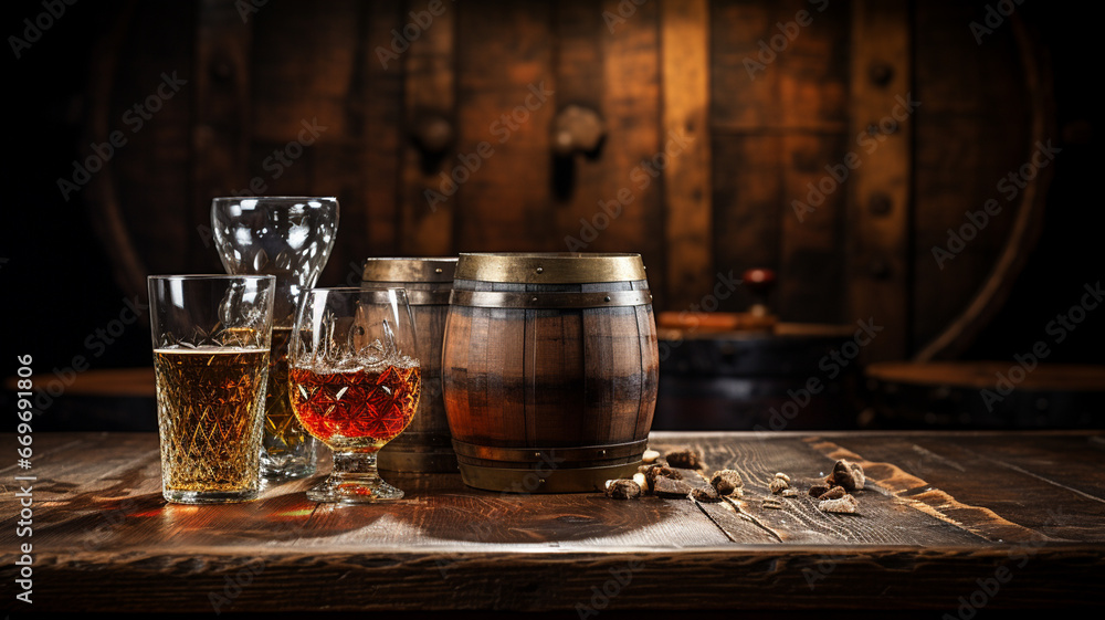 glass of whiskey with ice on a wooden table glass of whiskey with ice on a wooden table