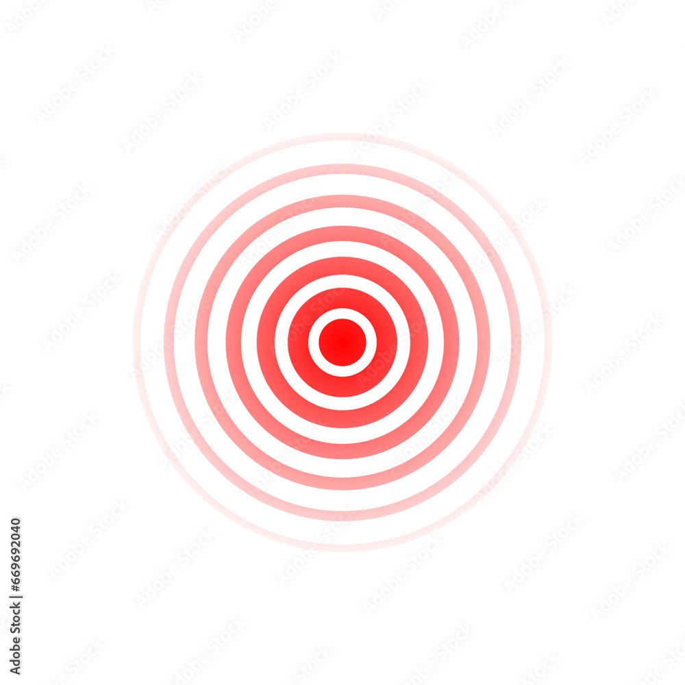 Expansive red wave. Sound icon. Red effect pulse isolated on white background. Signal radar. Pattern sonar. Vibration line design. Radial rays. Round ripple logo. Sonic waves. Vector illustration Expansive red wave. Sound icon. Red effect pulse isolated on white background. Signal radar. Pattern sonar. Vibration line design. Radial rays. Round ripple logo. Sonic waves. Vector illustration