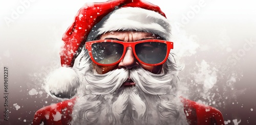 Cool Santa: Claus in Sunglasses on a White Canvas. Generative ai