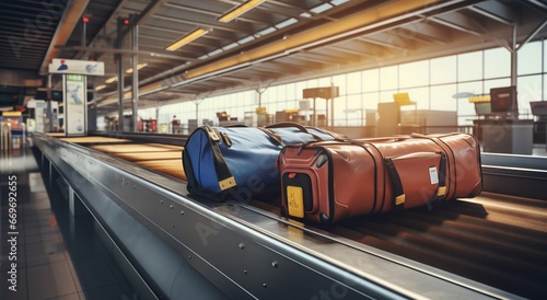 Luggage Awaiting: Conveyor Belt in Airport's Arrival Lounge. Generative ai