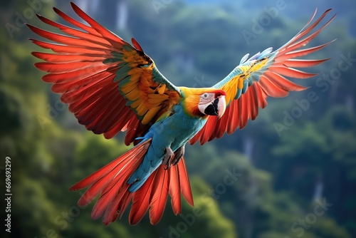 Beautiful macaw flying, Ara arakanga © Lubos Chlubny
