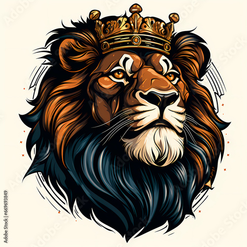illustration of big feline animal  imposing lion with crown