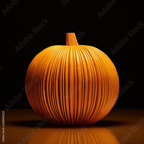 Eco-Friendly Pumpkin Sculpture on Dark Surface with Luminescence photo