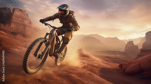 Chasing the Horizon: Mountain Biker's Sunset Trail Adventure. Generative ai