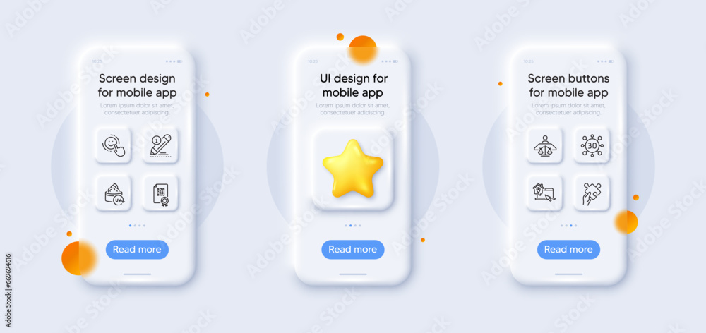 Work home, Court judge and Qr code line icons pack. 3d phone mockups with star. Glass smartphone screen. Web3, Edit, Smile web icon. Uv protection, Puzzle pictogram. For web app, printing. Vector Work home, Court judge and Qr code line icons pack. 3d phone mockups with star. Glass smartphone screen. Web3, Edit, Smile web icon. Uv protection, Puzzle pictogram. For web app, printing. Vector